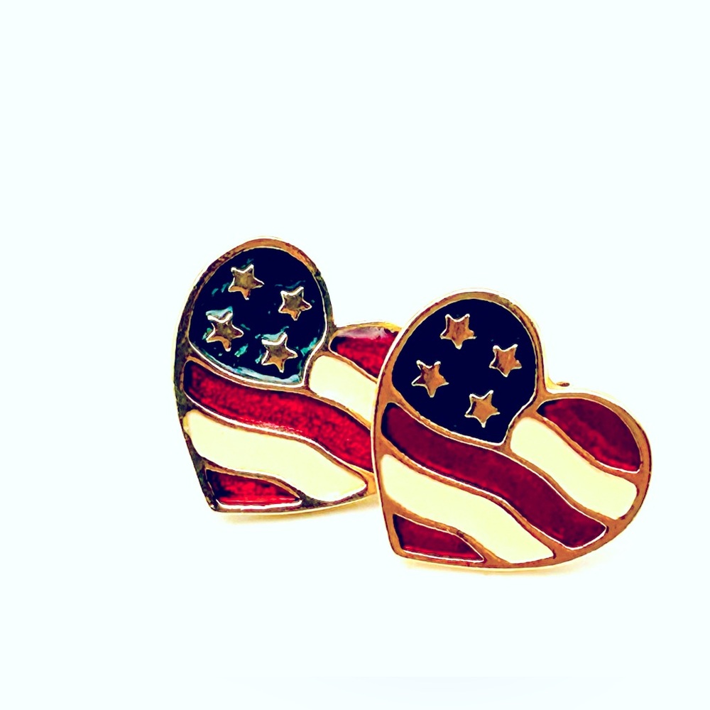 Vintage Avon American USA Flag Earrings Patriotic Fourth of July Red White Blue